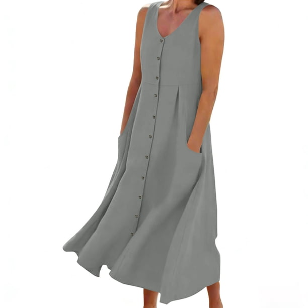 Vestido Corto de Manga Larga para las Mujeres Color Sólido Cuello Tripulación Vestido de Manga Corta, Bolsillo Rodilla Longitud Vestido de Verano para las Mujeres