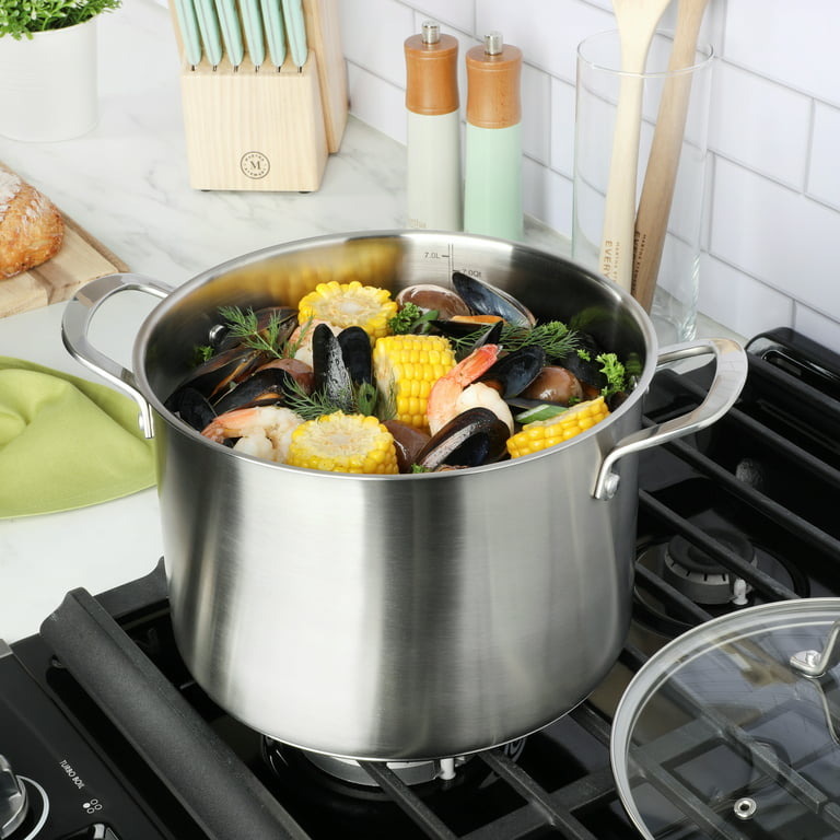 Martha Stewart Everyday Silverberry 8-Quart Matte Silver Stainless Steel Stock  Pot with Lid 