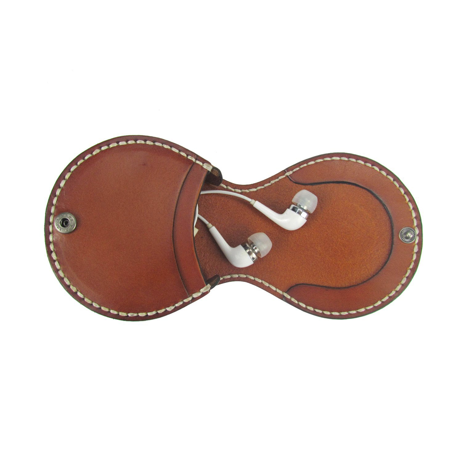Genuine Leather Tourbon 100% Handmade Sewing Round Small Coin Purse Change Holder Earplug Key Holder