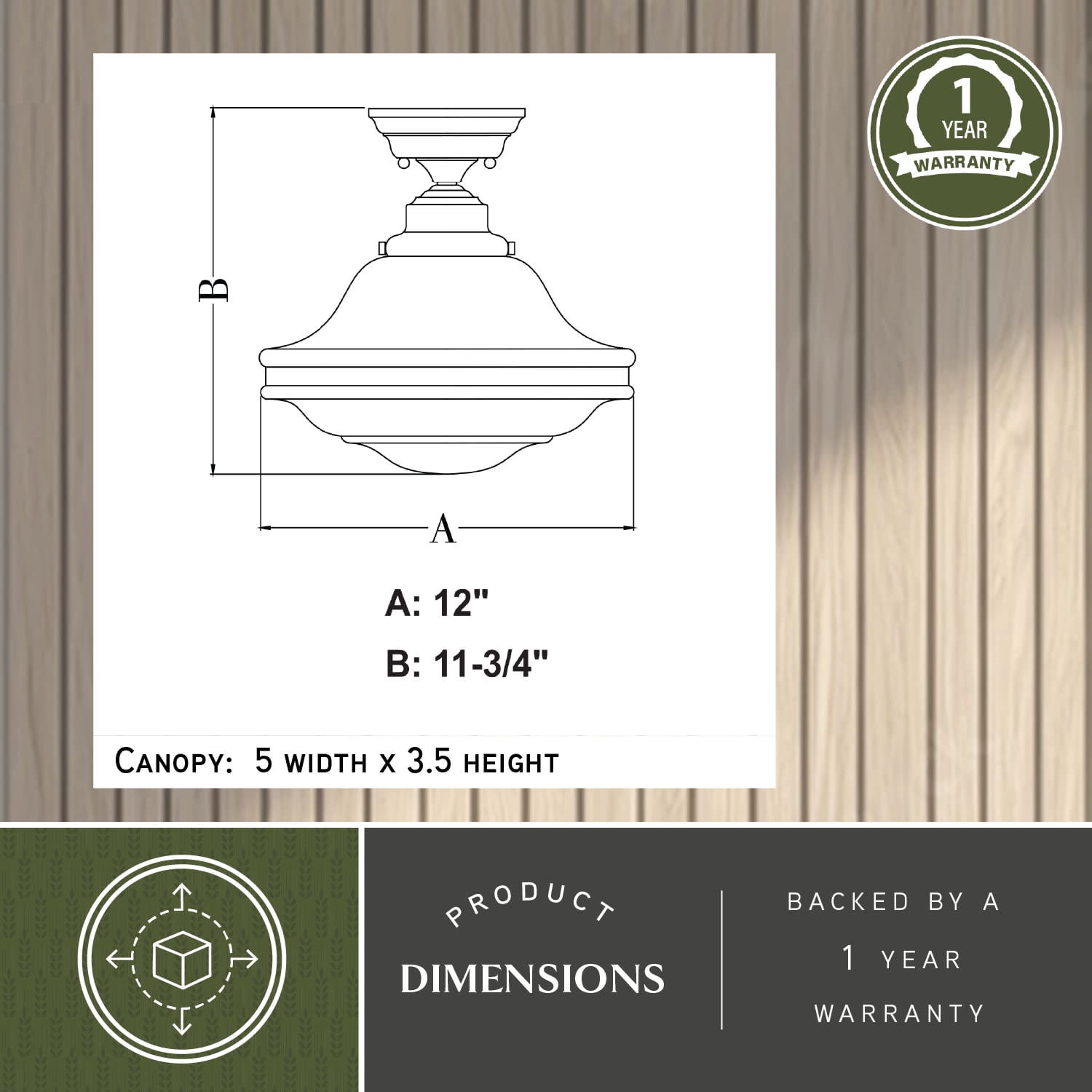 Huntley 12-in W Bronze Farmhouse Schoolhouse Semi Flush Mount Ceiling Light White Glass