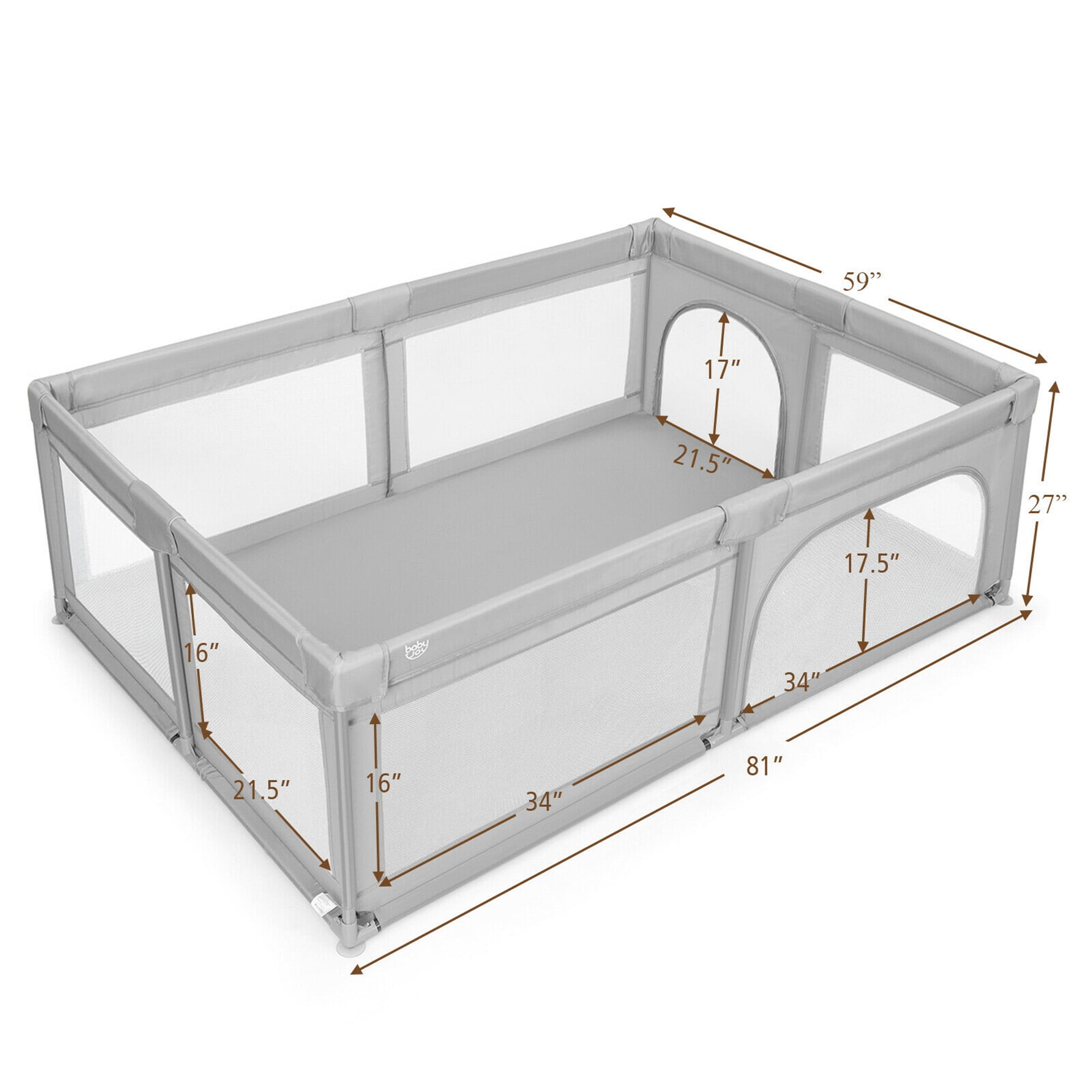 Gymax Extra-Large Safety Baby Fence Baby Playpen with 50 Ocean Balls Gray