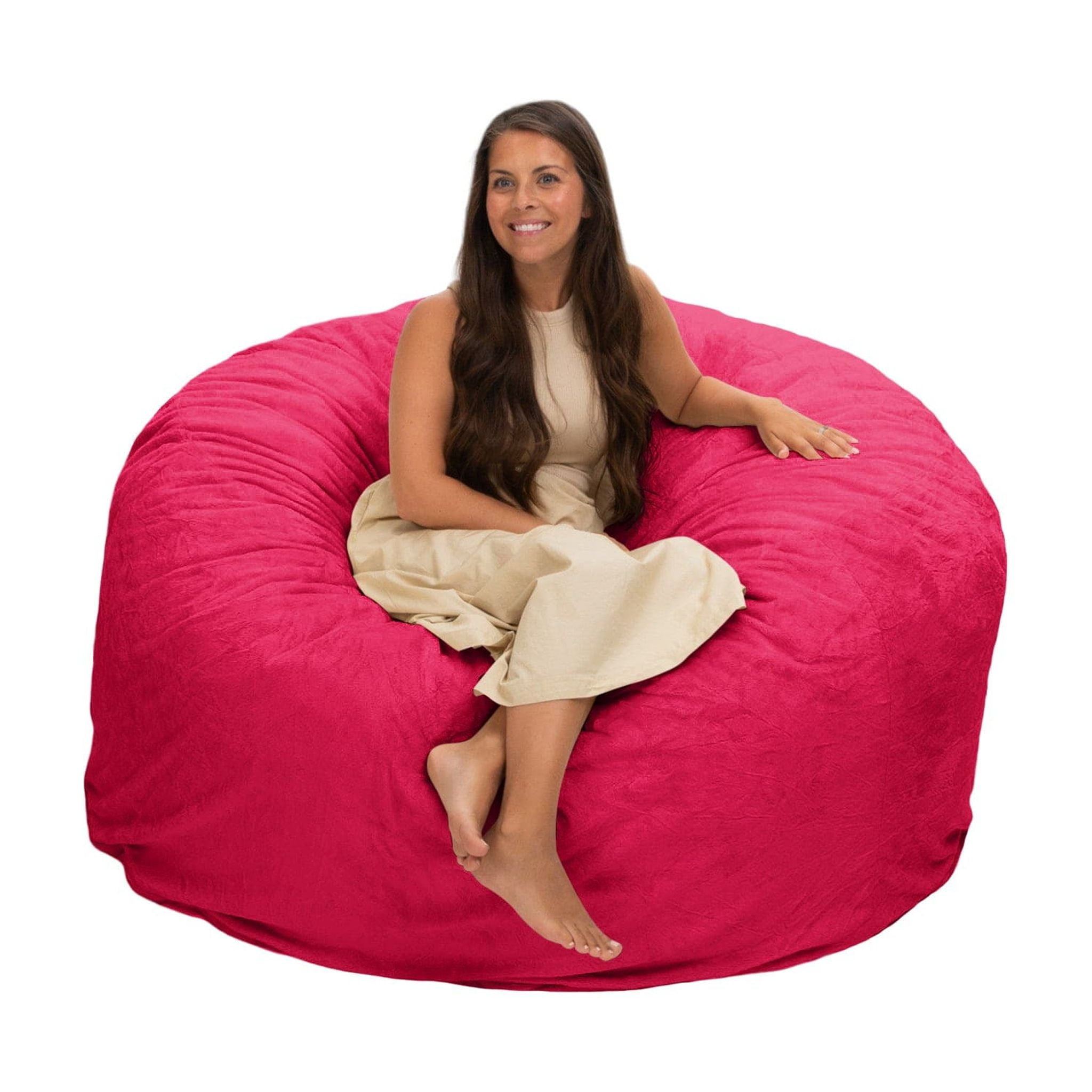 Ultimate Sack 5000 5-Foot Bean Bag Chair Oversized Foam Lounger, Brown Fur Cover