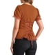 thumbnail image 3 of CAMISA VICTORIANA INSPIRADORA PARA MUJER CON ESCOTE CORAZÓN Y MANGAS ABULLONADAS, BLUSA GÓTICA CON LACITOS PARA HALLOWEEN TALLA XS CARAMELO, 3 of 5