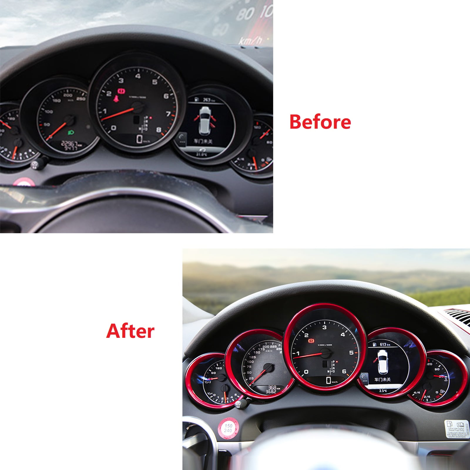 for Porsche Cayenne 2011-2016 Red Dashboard Meter Ring Sticker Cover Trim 5pcs