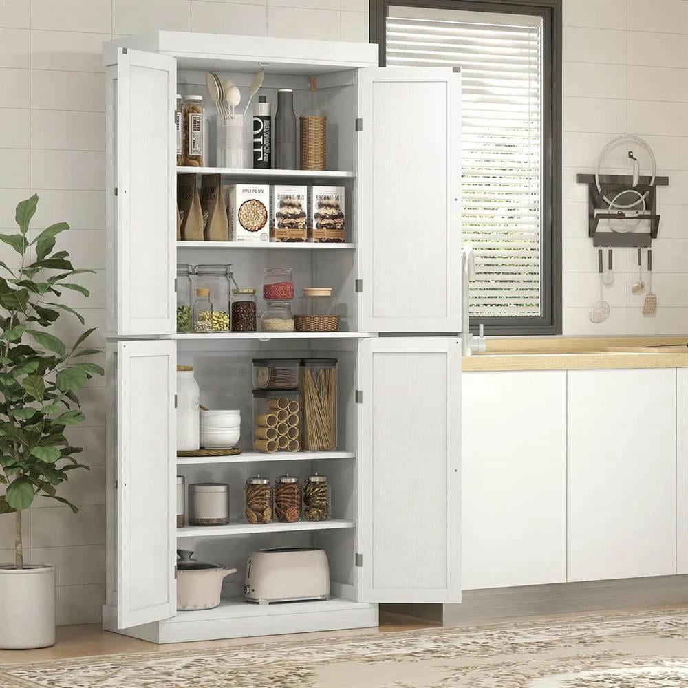 Topcobe 72" Pantry Cabinet, Sliding Door Storage Shelf, Freestanding Kitchen Pantry, White Wood Grain, Space-Saving Organization Solution