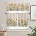 thumbnail image 2 of Watercolor Floral Kitchen Curtains and Valances Set, Rod Pocket Curtains Tier Farmhouse Window Curtains 24 Inch Length, Yellow Poppy Wild Flower Rustic Beige 3 Piece Kitchen Curtains Set, 2 of 6