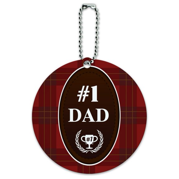 Dad Number One Best Father Plaid Round Luggage ID Tag Card Suitcase Carry-On