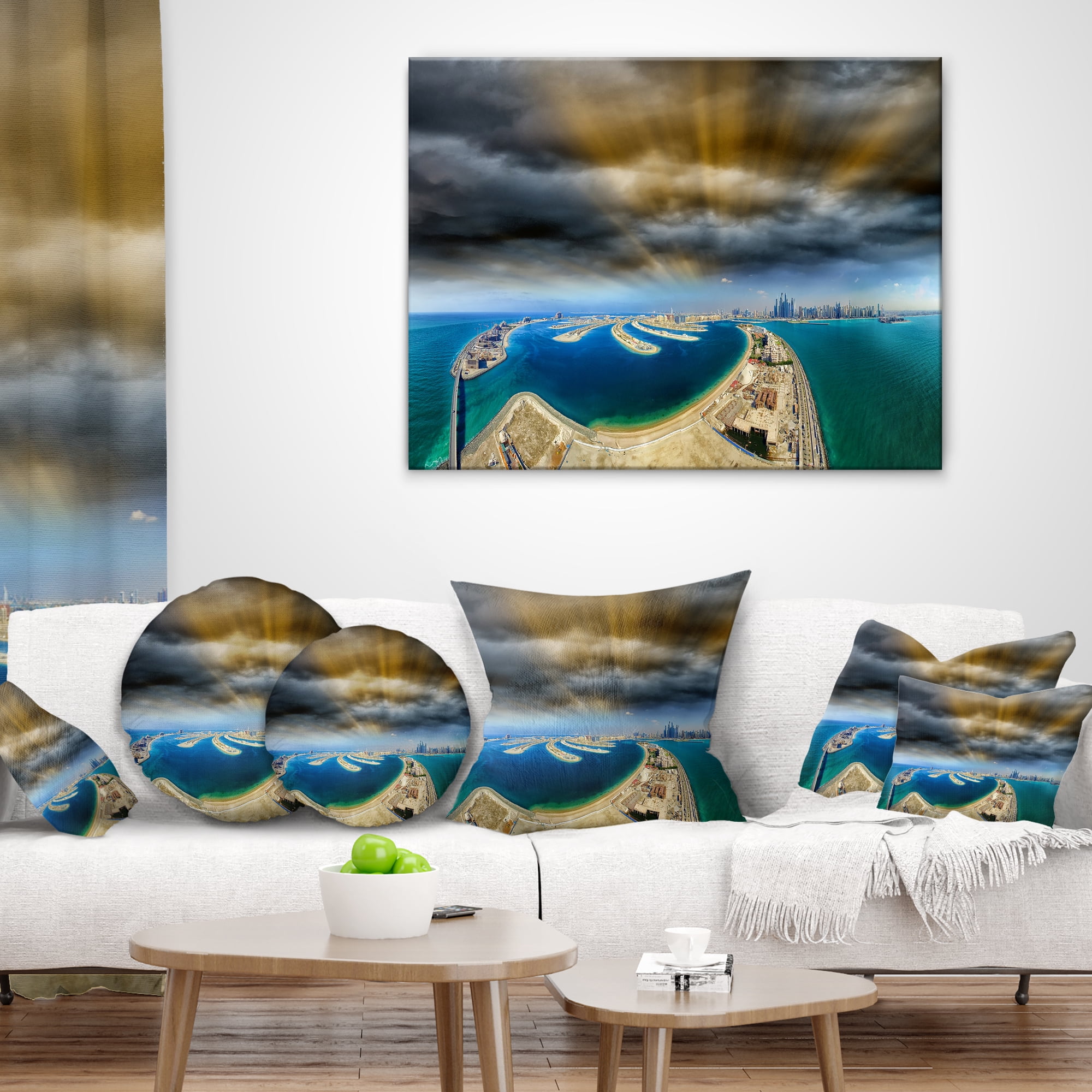 Designart Dubai Jumeirah Palm Aerial View - Seascape Throw Pillow - 18x18