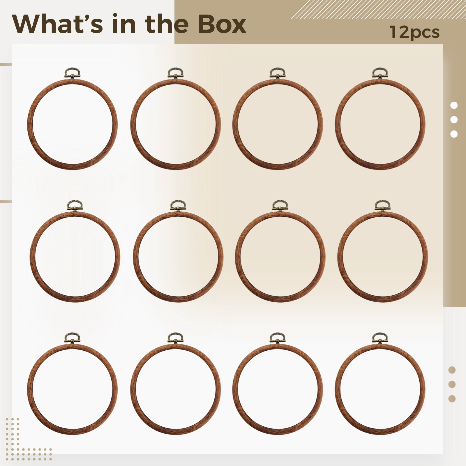 12 Pcs DIY Embroidery Hoops, 5.5 in / 14 cm Plastic Embroidery Frame Set for Cross Stitch and Needlecraft Projects, Brown Round Circle Bulk Embroidery Hoops with Hanging Ring