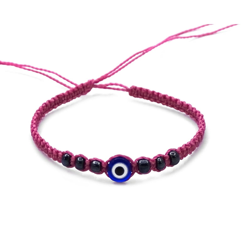 Hamsa with Evil Eye Bracelet, Red Macrame with Blue Seed Beads