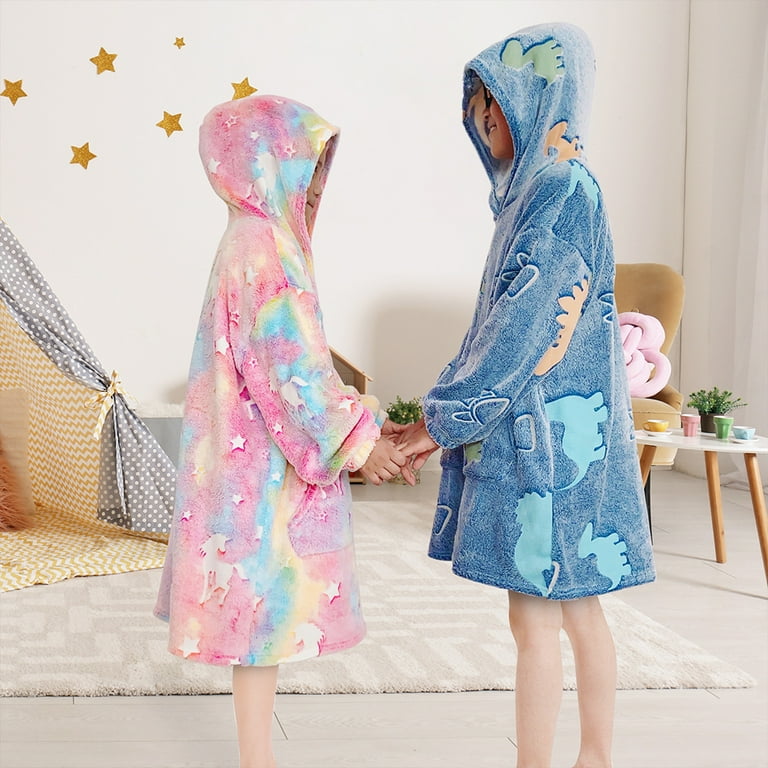 Kyaiguo Boys Girls Hooded Robes for Kids Toddler Baby Princess Robe Kids Fleece Bathrobes for GirlsMid Length Pullover Sleep Fall Winte Pajamas Little