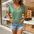thumbnail image 4 of FRSASU Womens Summer T-Shirts Short Sleeve V Neck Dolman Tops with Side Shirring Loose Fit Shirts Spring Fashion Mint Green, 4 of 9