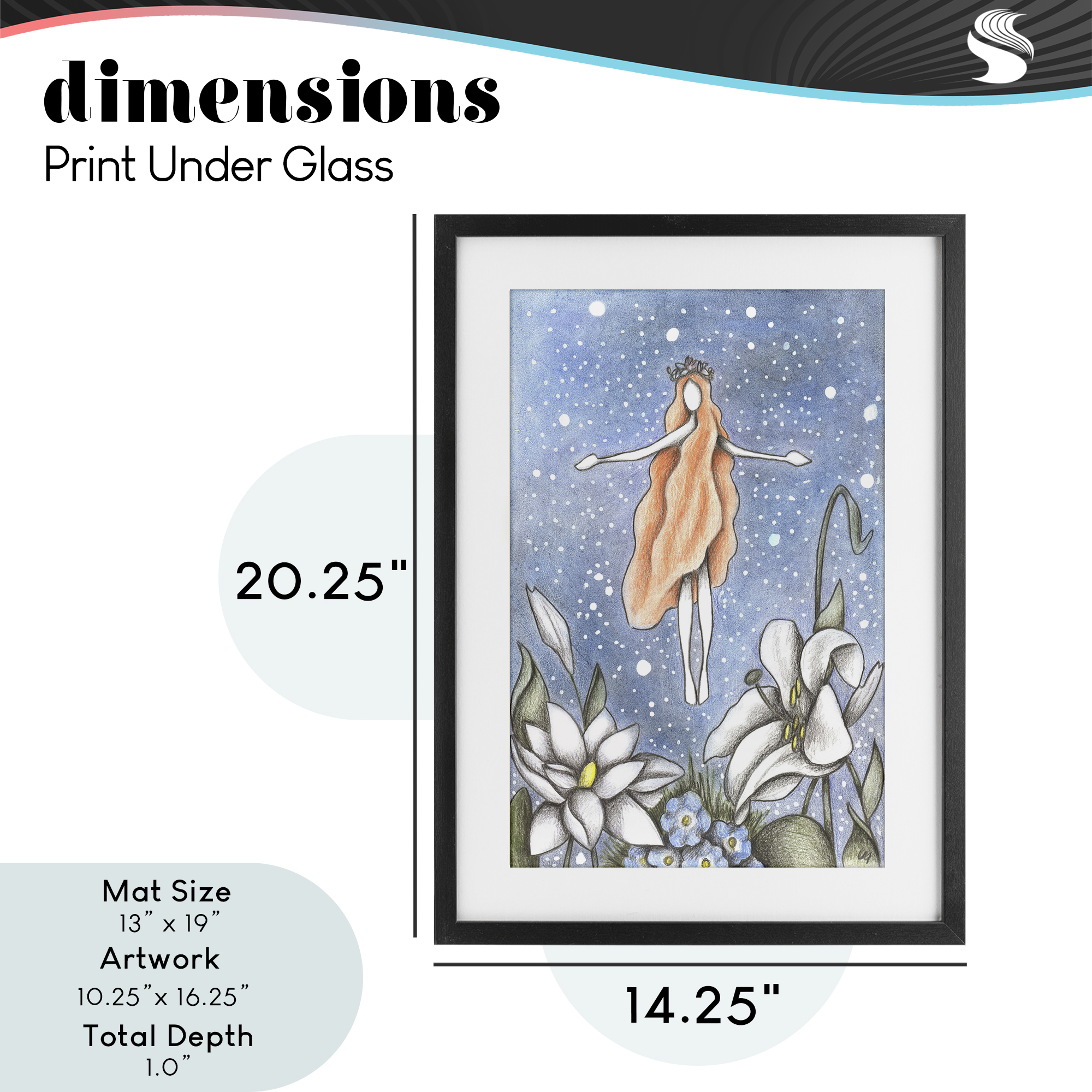 Mystical Garden Fairy Sparkle Black Framed Print Under Glass, design by Cecilia Battaini