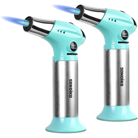 Sondiko Creme Brulee Torch, Refillable Butane Torch Lighter with Adjustable Flame for DIY, Creme Brulee, BBQ and Baking, Butane Gas Not Included, 2 Pack