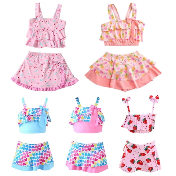 Xmyrz Girls Swimsuit 2 Piece Cute Print Spaghetti Straps Ruffle Vacation Swimwear Bathing Suit