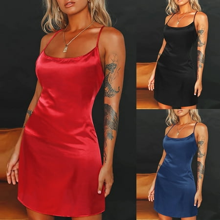 

Plus size solid color sling thin home pajamas bottoming slim nightdress