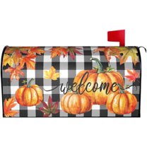 Welcome Fall Pumpkin Mailbox Covers Magnetic Standard Size 18x21 Autumn Maple Leaf Plaid Print Thanksgiving Decorative Mailbox Wrap Cover Holiday Decorations Outdoor Home Patio Garden Decor