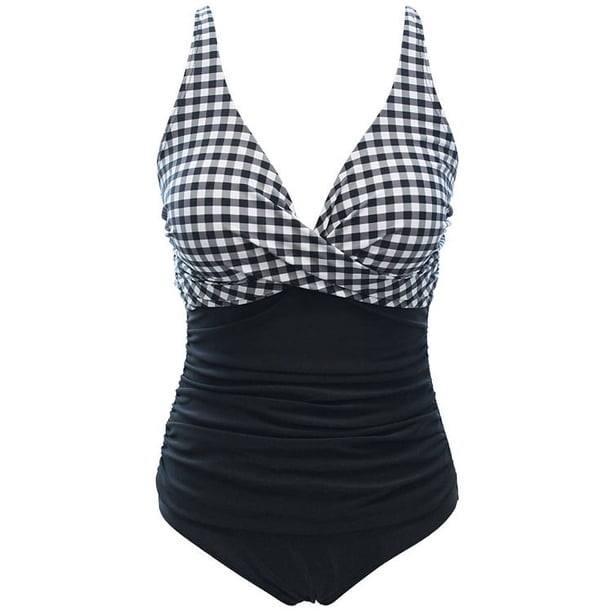 Traje de baño de una pieza de triángulo para mujer con escote en V y color a juego con arrugas en el vientre sexy sin espalda
