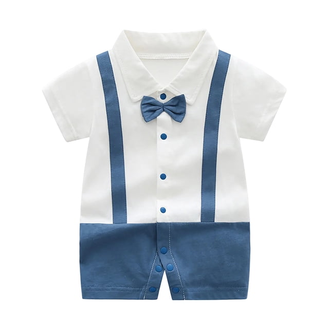 Vêtements d'Été, Barboteuse Douce à Manches Courtes pour Enfants, T-Shirt Imprimé à Manches Courtes Col Rond Combinaison Bleue 6 Mois