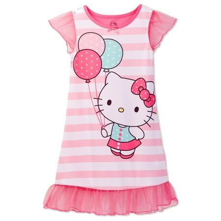 Hello Kitty Nightgown - Hello Kitty Toddler Girls' Pink Striped Dorm Nightgown, Gown Sizes 2T-4T, Pink, Size: 4T