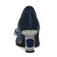 thumbnail image 4 of FSJ Women Chic Rhinestones Mesh Bow Pointed Closed Toe Pumps Crystal Chunky Mid Heel Slip On Bridal Wedding Dress Shoes Size 15 Navy, 4 of 4