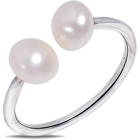 SATYAVIE JEWELLERY SATYAVIE JEWELLERY Silver Baroque Pearl Ring for Women, 925 Sterling Silver Ring Size US 6 Adjustable, Handmade Ring