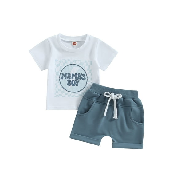 Bagilaanoe 2pcs Toddler Baby Boy Short Pants Set Short Sleeve Letter Print T Shirt Tops Shorts 3M 6M 12M 18M 24M 3T Kids Casual Summer Outfits