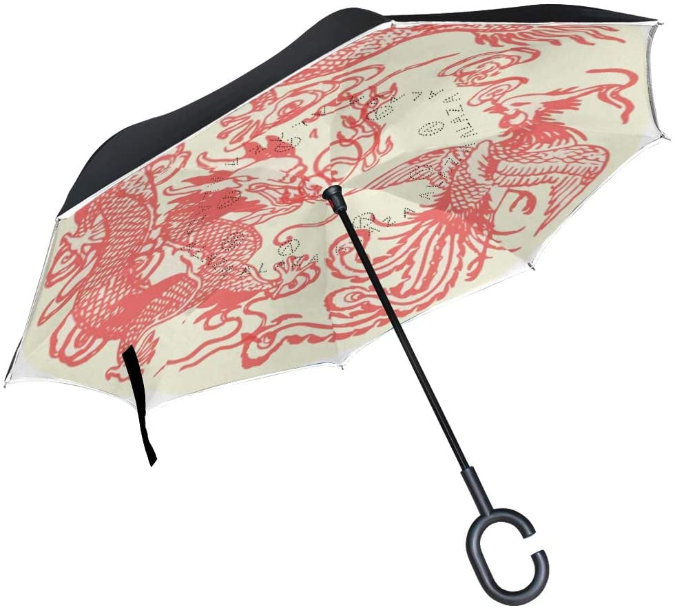 Folding Reverse Umbrella Double Layer Inverted Windproof Rain Car Umbrellas For Women,Black 