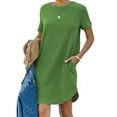 thumbnail image 2 of Robe T-Shirt à Manches Courtes Irrégulière Couleur Unie pour Femmes - Polyester, Spandex, Coton, Adaptée à Diverses Occasions, 2 of 3