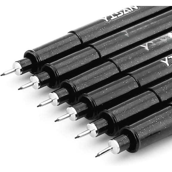 Fine Tip Pens Black 01,Extra Fine Point Writing Ink Pens,0.25mm No Bleed Thin Art Markers for Drawing,,Manga,6 PCS,70320