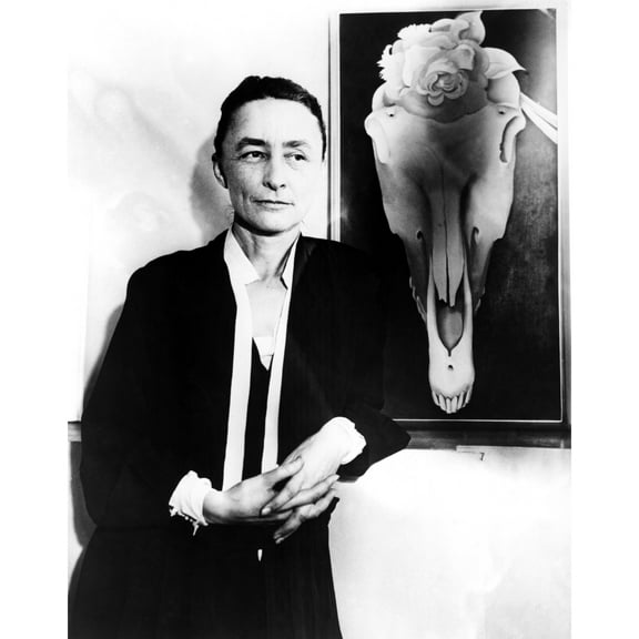 Georgia O'Keeffe And One Of Her Skull Paintings History (18 x 24)