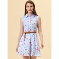 thumbnail image 3 of Vestido Sin Mangas Allegra K Día de San Patricio Con Cinturón Estampado Azul claro flores rosas S, 3 of 5
