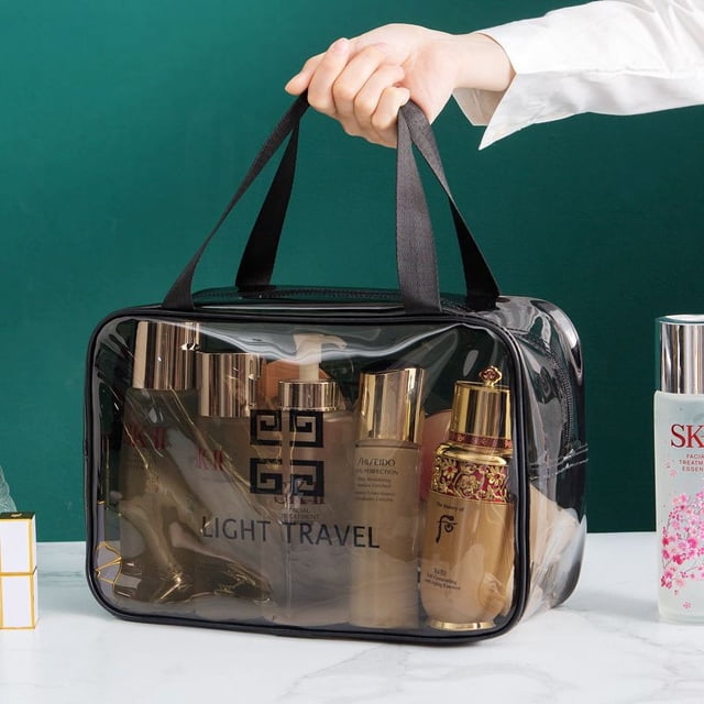 Bolsa de lavado portátil de gran capacidad, bolsa de almacenamiento de cosméticos impermeable de PVC transparente de viaje portátil para mujer