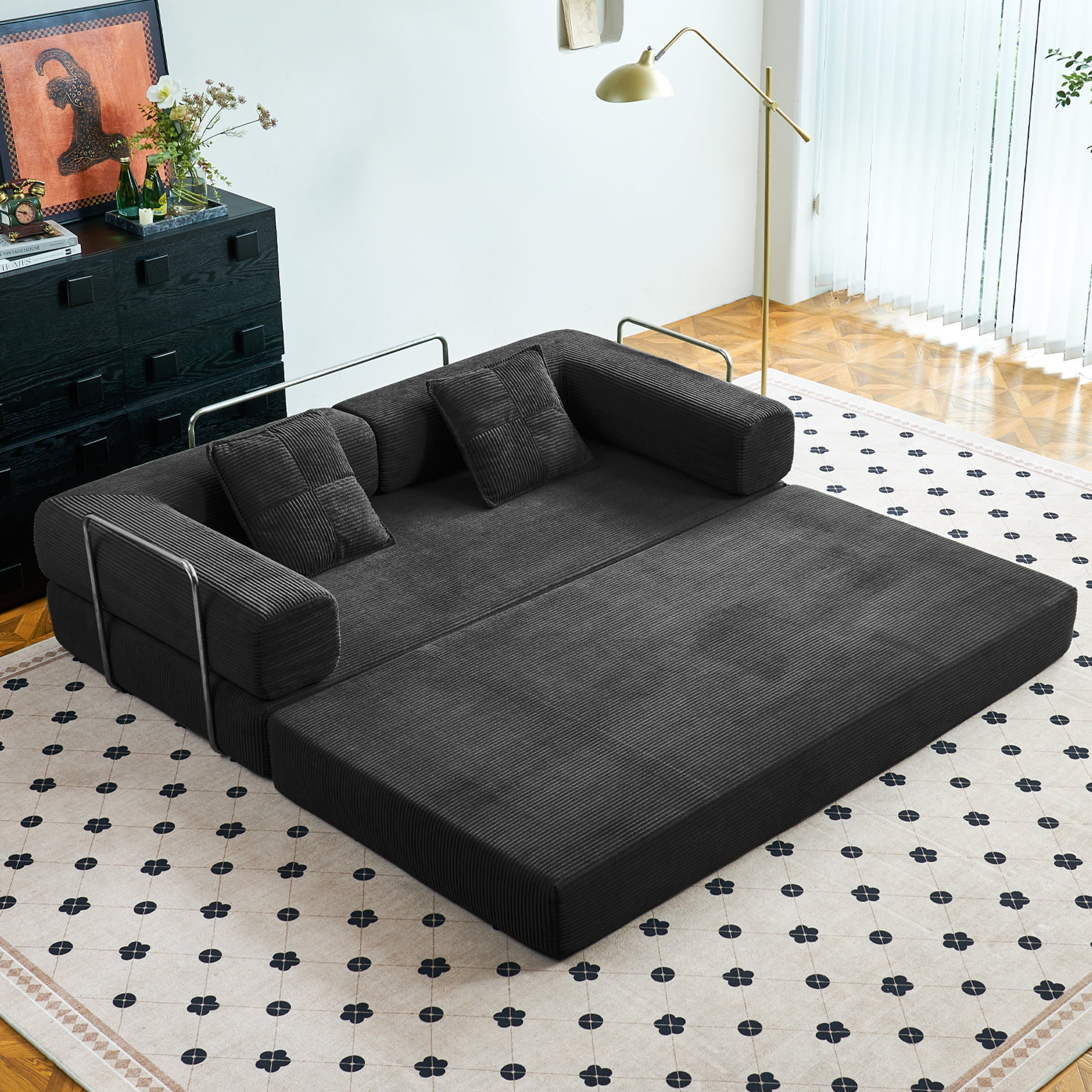 YINIX 81.6" Sleeper Sofa with Two Pillows, Comfy Modular Convertable Sofa Couch for Living Room, Small Spaces, Black