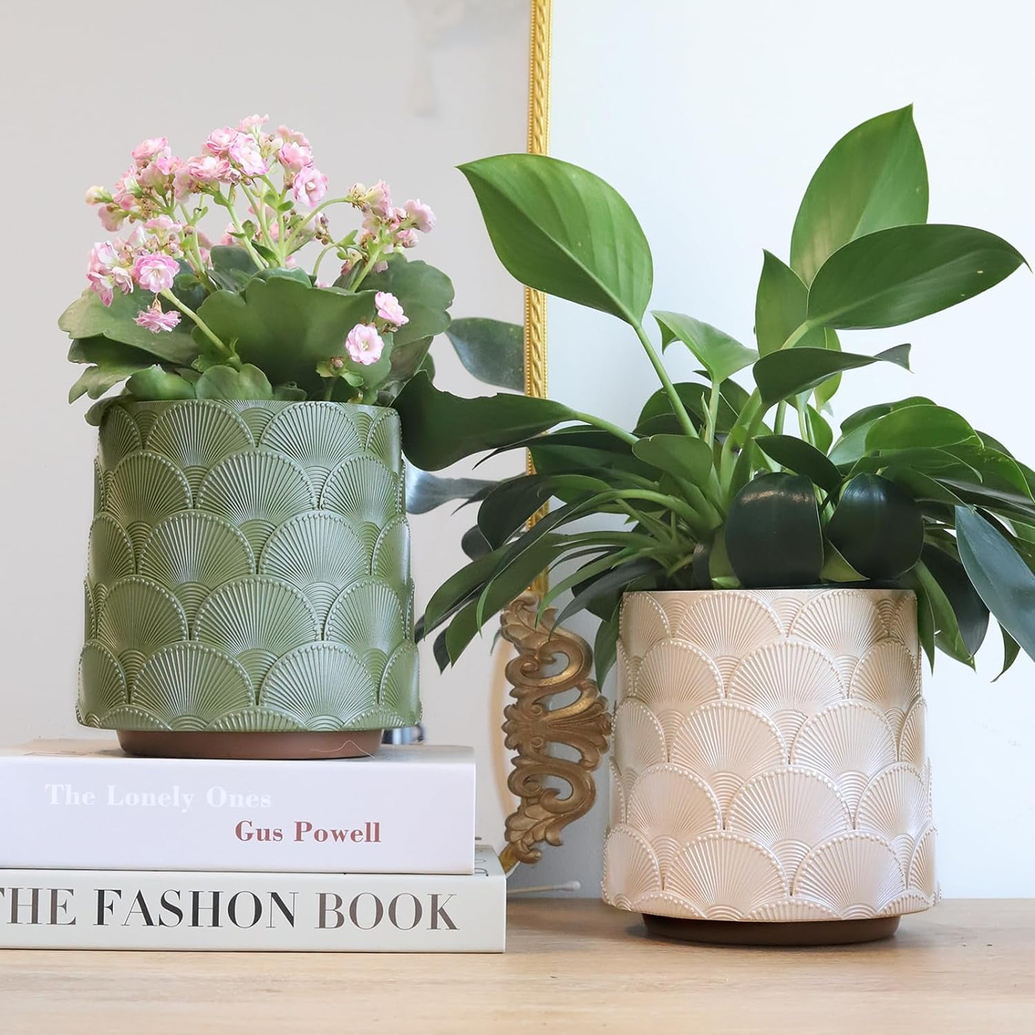 GUGUGO Pearl White Scale Planter, Cute Unique Plant Pot with Drainage, Eclectic Colorful Small Flower Planters Pots for Indoor & Outdoor Plants, Rainbow Funny Succulent Gardening Pot Gifts