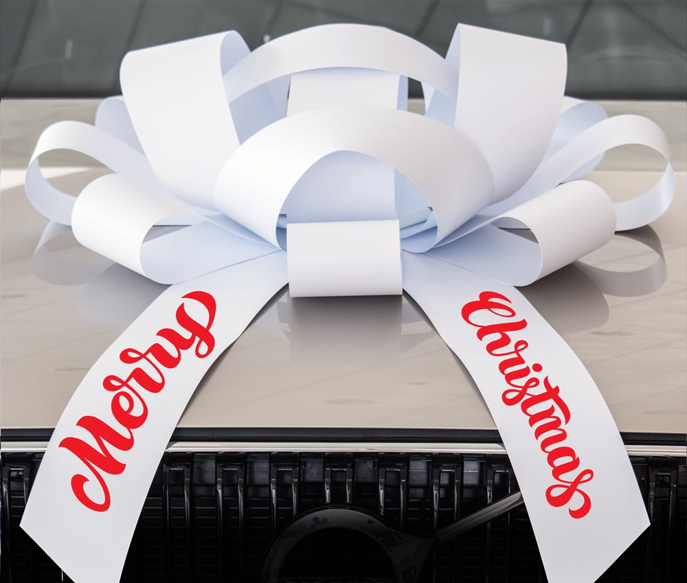 CarBowz Big White Merry Christmas Car Bow, Giant 30" Bow, Non Scratch
