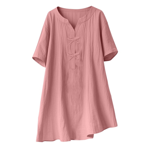 Blusas de Manga Corta para las Mujeres de Moda Color Sólido Cuello Redondo Blusas, Poliéster Verano Primavera
