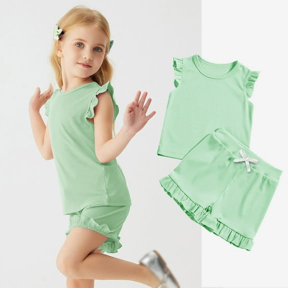 Baby Girls Pajamas Set Crewneck Soft Comfort Sleeveless Top and Shorts Set Summer Loungewear Baby Girls Pajamas Size 6-12 Months