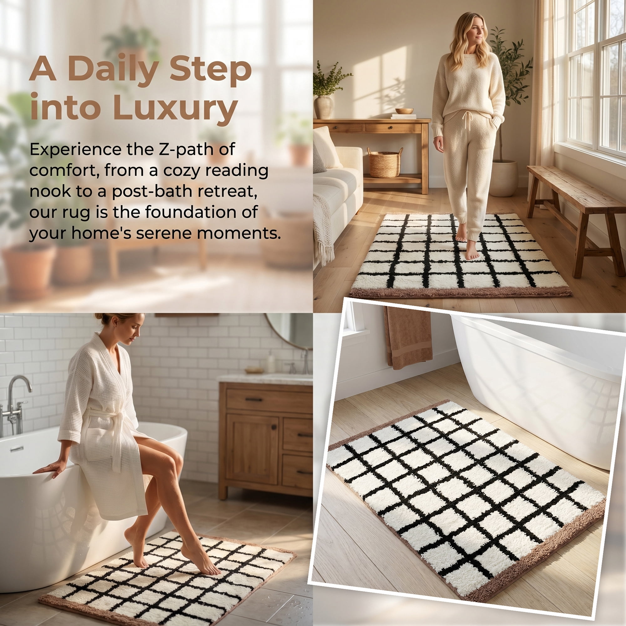 Unique Bargains Soft Absorbent Plush Non Slip Machine Washable Bath Mat Brown 24" x 16"