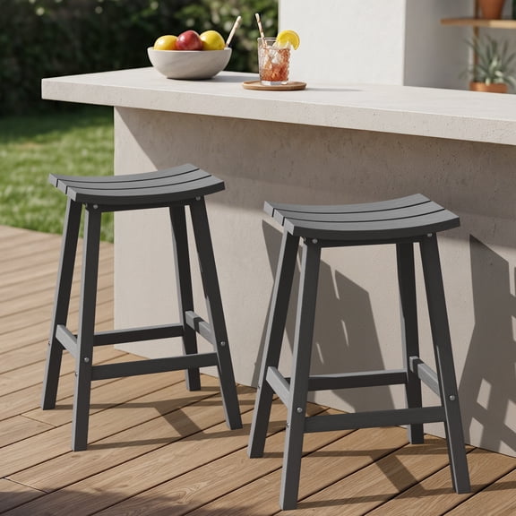 CIOKEA 29'' Bar Stools set of 2, All-Weather Durable Heavy Duty HDPE Stools with Footrest, Waterproof Patio Seats Modern Bar Height Stools for Indoor/Outdoor, Classic Gray