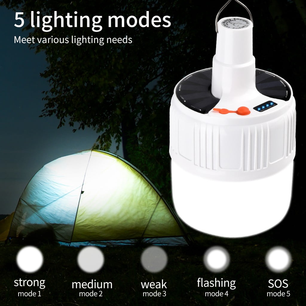 5 modes LED solar Lantern USB rechargeable tent bulb Emergency camping lamp 100w 