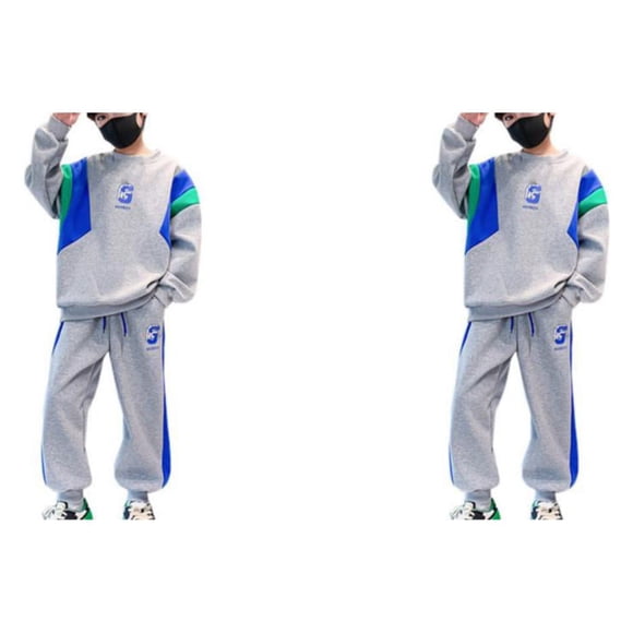 Minnieouse Ropa de otoño para niños, pantalones de camiseta con letras de algodón para niños, chándal de moda holgado de manga larga Gris ciento treinta 2piezas