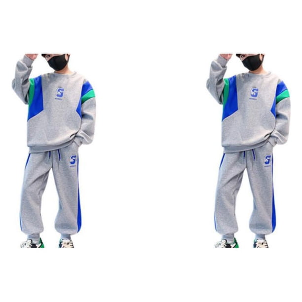 Minnieouse Ropa de otoño para niños, sudadera deportiva de 2 piezas con letras bordadas de algodón para niños, pantalones de chándal con Gris ciento veinte 2Conjunto