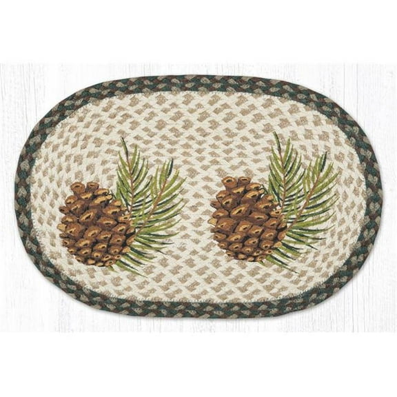 Earth Rug 48-577GP 13 x 19 in. Graphic Pinecone Braided Oval Placemat, Multi Color