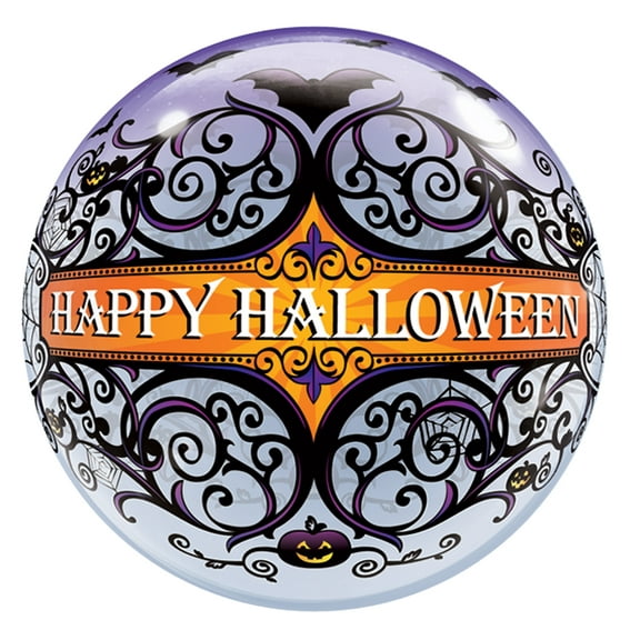 Qualatex Halloween Scroll & Bats 22" Bubble Balloon, Transparent Black