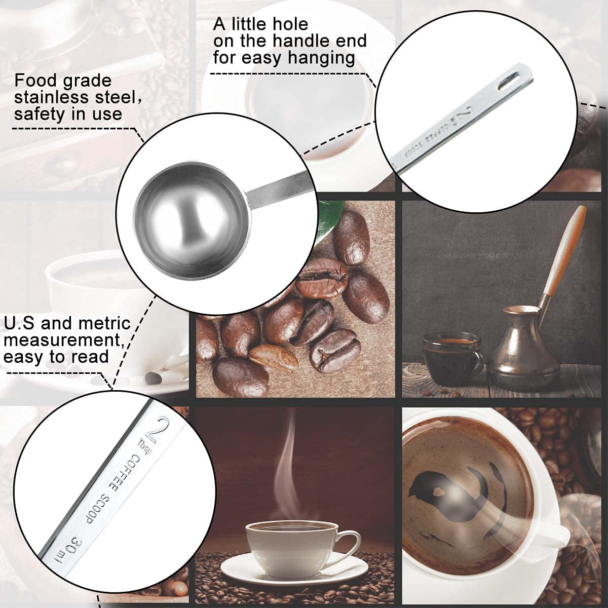 Stainless Steel Coffee Scoop, 2 Tablespoon Measuring Spoon Coffee Scoop,  Metal Long Handled Spoons Coffee Measuring Spoons, Set of 2,,F40164