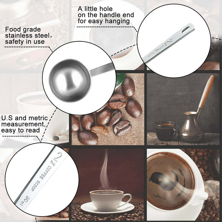 Coffee Scoop, 2Pcs Stainless Steel Coffee Measuring Scoop 1/8 Cup 30ml  Measuring Tablespoon Table Spoon for Coffee Bean Milk Powder Tea