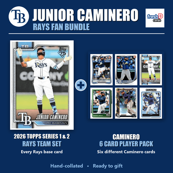 Collectible Junior Caminero Tampa Bay Rays Baseball Fan Bundle - 2026 Topps Series 1 & 2 Team Set + 6 Card Player Pack