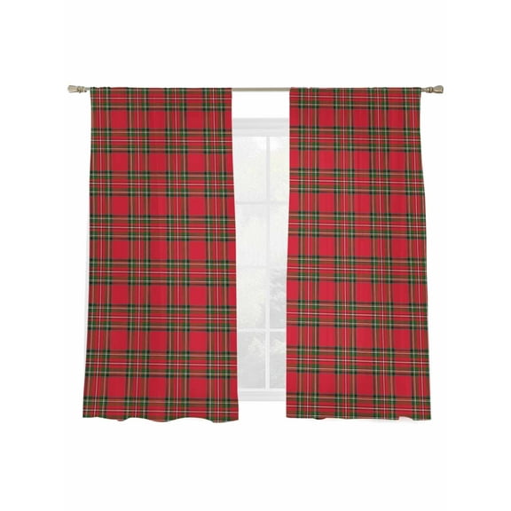 Christmas Red Sheer Curtains 2 Panels Set, and Green Buffalo Plaid Window Sheer Curtains for Living Room/Bedroom, Light Filtering Rod Pocket Voile Drapes, 52" W x 72" L