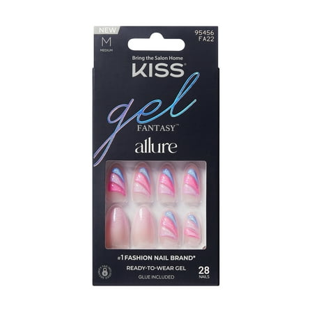 KISS Gel Fantasy Allure Press on Nails, Glide, Pink, Medium Almond, 30 Count